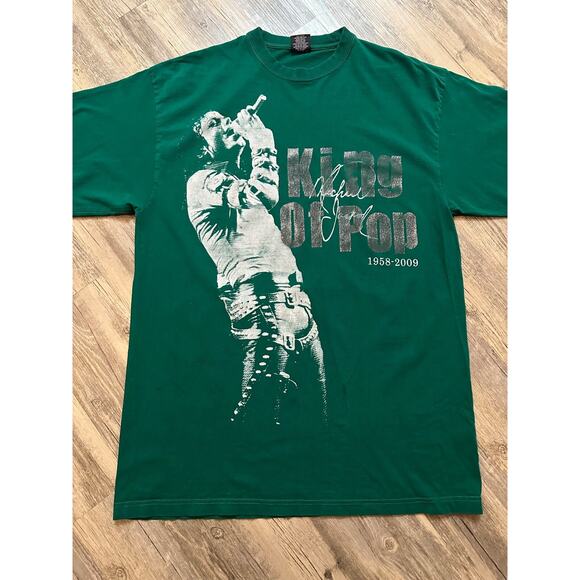Y2K Michael Jackson T-Shirt Mens 2XL Green King Of Pop Short Sleeve Hippo - Picture 2 of 9